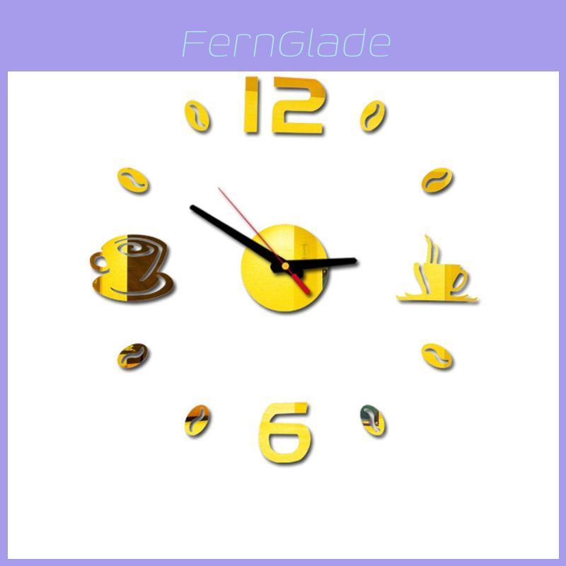 Elegante Orologio da Parete Specchiato Acrilico 3D Fai da Te a Forma di Tazza da Caffè per Decorazione Casa Decalcomanie Murali