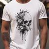 26Blumen Totenkopf T-Shirt – Monochromes Gothic Design mit Totenkopf und Rosen Unisex T-Shirt