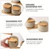 Japanese Style Ceramic Seasoning Jar Bamboo Lid Spice Jar With Spoon Kitchen Sugar Salt Spices Storage Box Household Container