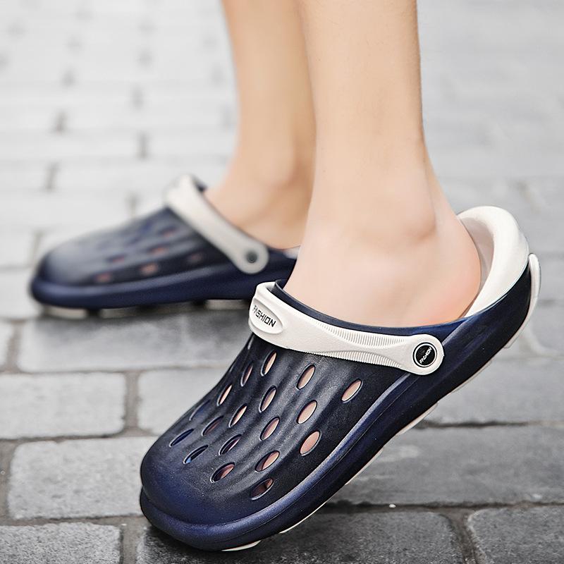 Baotou Beach Hole Shoes Men's Jelly Sole EVA Outer Wear Hole Shoes Couple Large Size Casual Wading Shoes Men