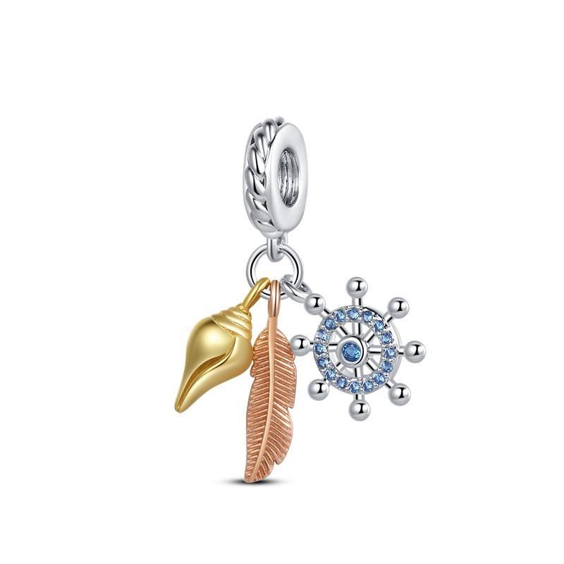 Copper Rudder Anchor Blue Cruise Ship Spacer Beads Pendants Charms Fit Original Bracelets Diy Jewelrymaking