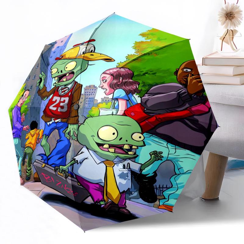 

Plants Zombies Adventure Outdoor Automatic Umbrella Sturdy 8 Rib Durable Plastic Iron Outdoor Daily Use Outdoor Accessory Perfect Gift Friends