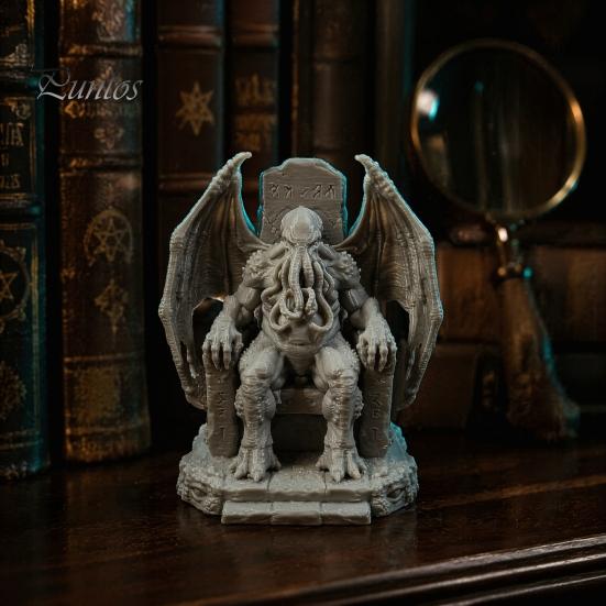 Mysterious Retro Ornaments 3D Printed Throne Cthulhu Statue, Gothic Resin Figurine for Shelf & Desk Detailed Bat Wing Sculpture Decor, Tentacle
