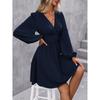 Spring Summer Women's Dress Solid Color Chest Wrapping V-Neck Lantern Sleeve Dress Women's Clothing