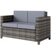 Rattan Sofa, 2 Seater Garden Furniture with Soft Padded Cushion and Armrests, Wicker Garden Loveseat for Patio, Mixed Grey