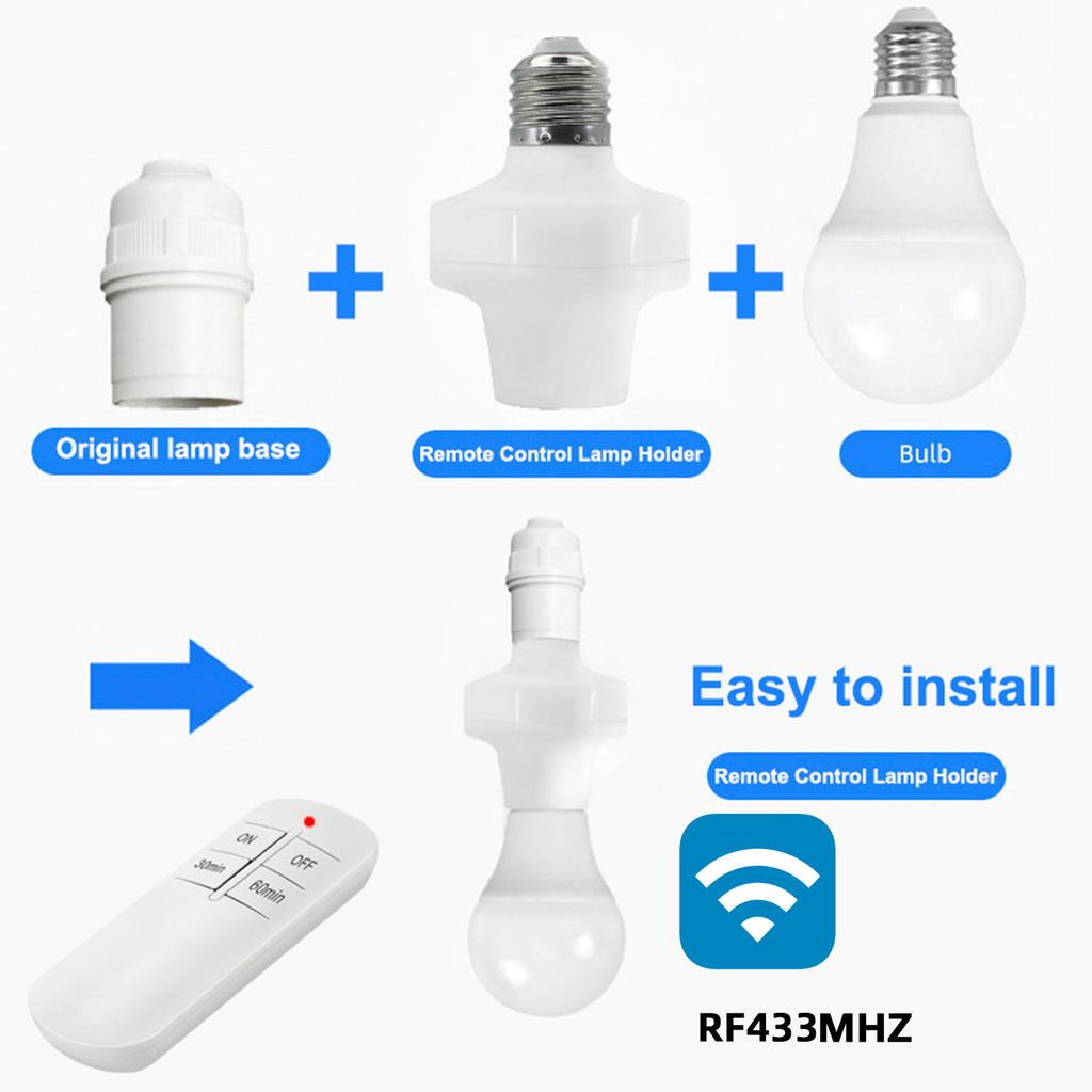 E27 Remote Control Smart RF 433MHZ Switch Light Bulb Socket LED Lamp Bases ON/OFF Room Chandelier Timer Switch Battery Powered