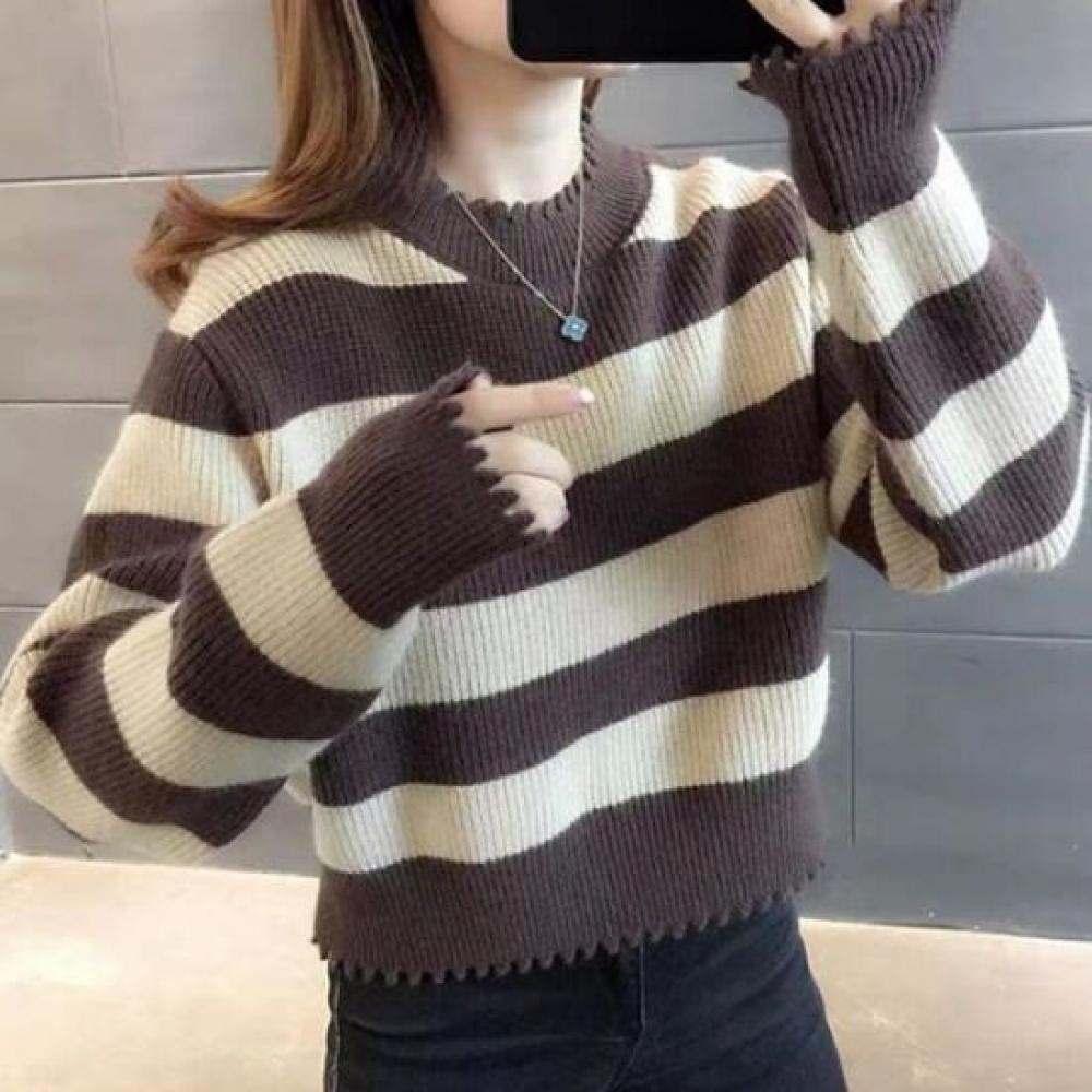 Navava Women S Warm Striped Color Block Long Sleeve Knit Sweater Nk3425
