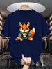 Unisex Crew Neck Tee Cute Fox Cartoon Graphic Print Soft Cotton Loose Short Sleeve Summer Casual Daily Street Breathable Wear Tops
