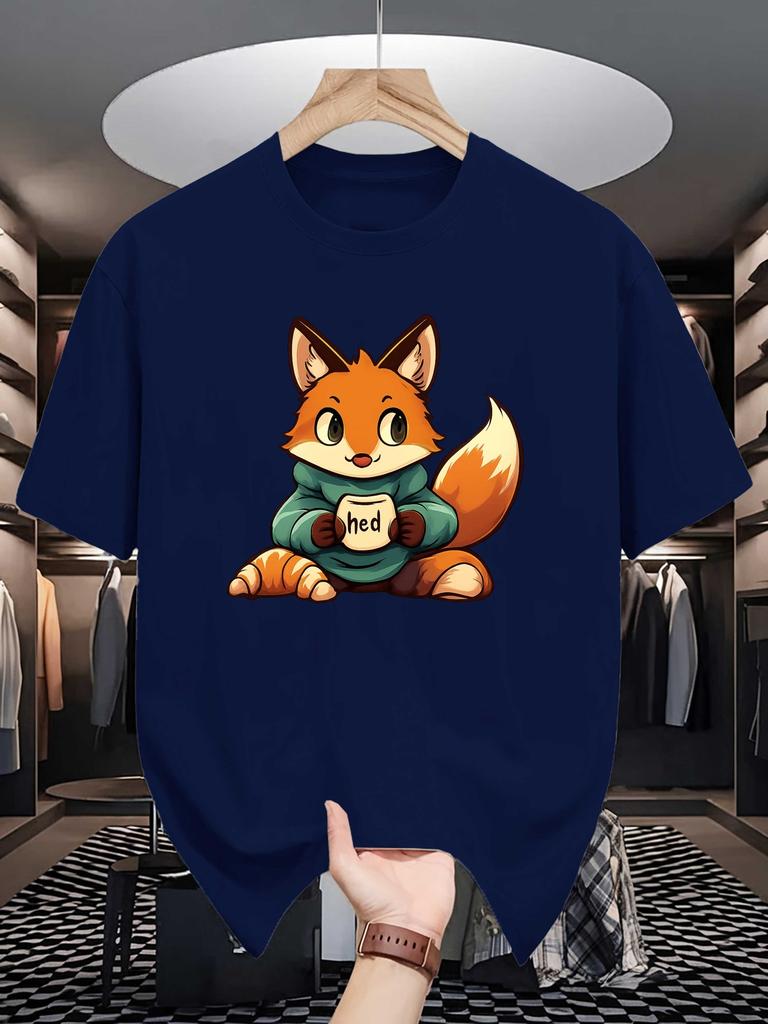 Unisex Crew Neck Tee Cute Fox Cartoon Graphic Print Soft Cotton Loose Short Sleeve Summer Casual Daily Street Breathable Wear Tops