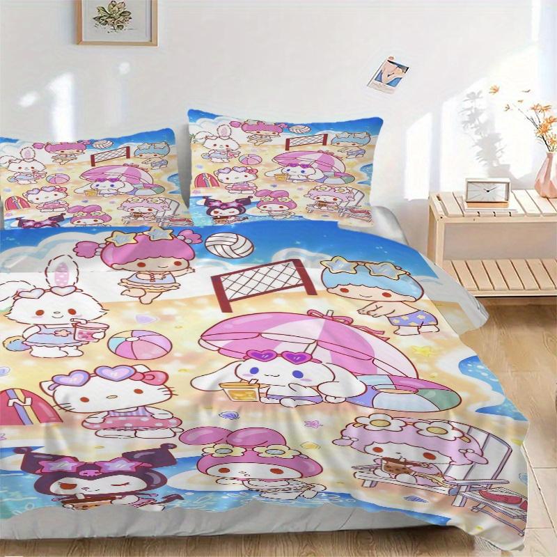 

3pcs Sanrio on a Beach Vacation Printed Quilt Set - Soft and Comfortable Quilt Cover for Bedroom, Guest Room and Dormitory Decorative Beddin 135x200cm