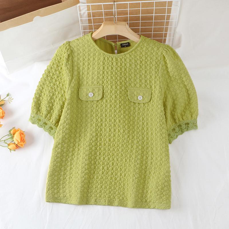 

VONDA Летние женские повседневные свободные топы с пышными рукавами и короткими рукавами S зелёный