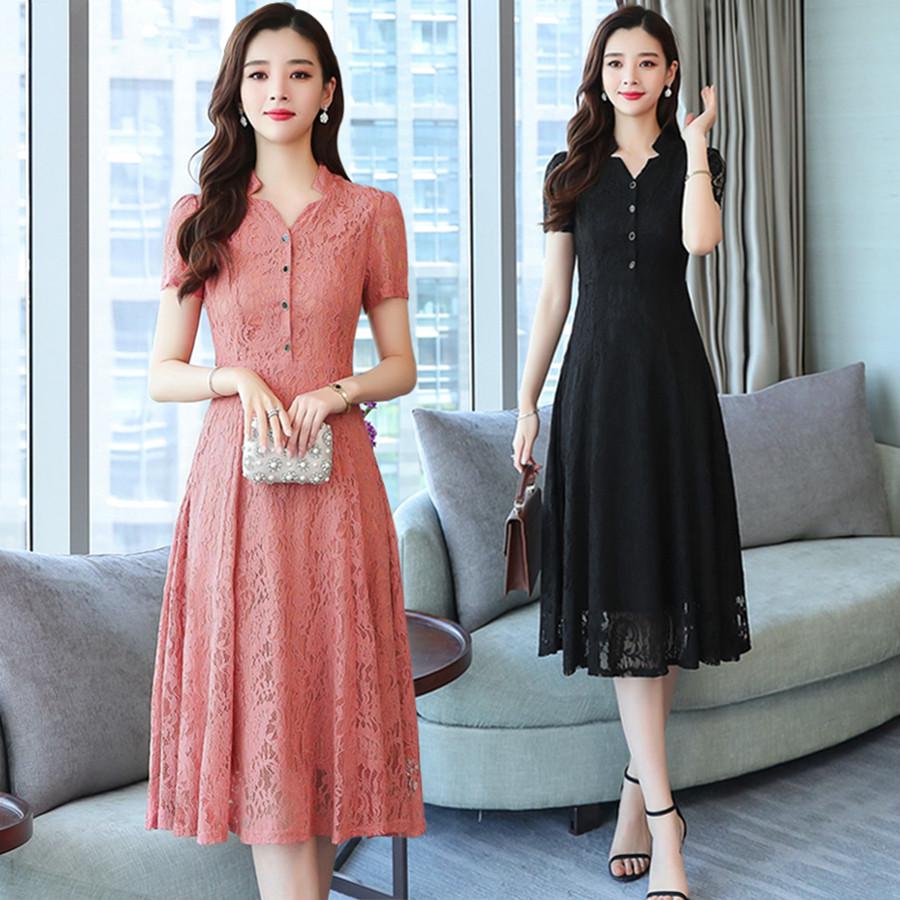 Buy Lace Midi Women Bodycon Korean Sexy Short Sleeve Elegant Dresses at ...
