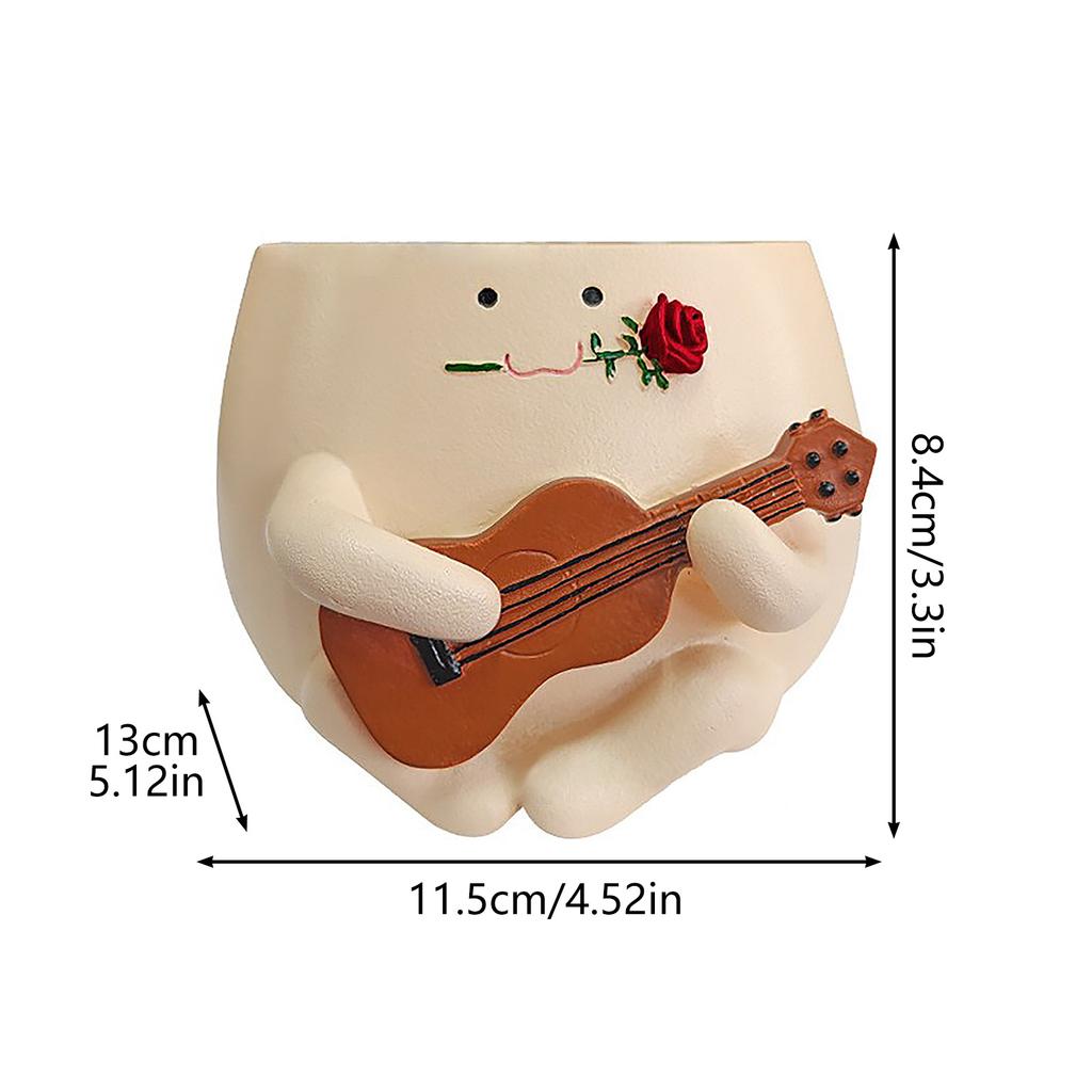 Cute Rose Ukulele Planter Mini Guitar Succulent Pot for Office Desk Decor