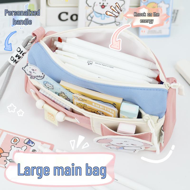 Adorable Puppy Double Layer Pencil Case for Elementary Students