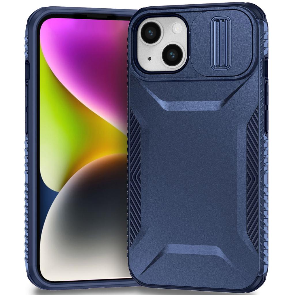 For iPhone 15 Case PC+TPU Anti-Slip Phone Cover with Slide Camera Lid