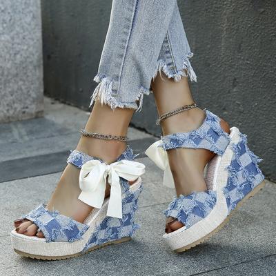 Fashion Summer Women's Fashionable Wedge Heel Open Toe Sandals High Heels Temperament Espadrille Sandals Skirt Shoes Wedge Shoes