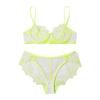 Women's Sexy Lace Flower Mesh Embroidered Sheer Lingerie Two Piece Set