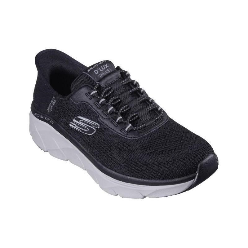 Skechers D'Lux Walker 2.0 Slip-Ins Men Fabric Synthetic Leather Cushioned Running Shoes Black Gray 232446-BKGY