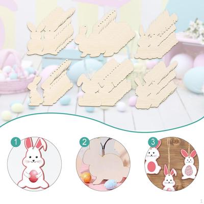 60x Easter Wooden Bunny Cutouts Wood with Strings Tags Unfinished for Holiday
