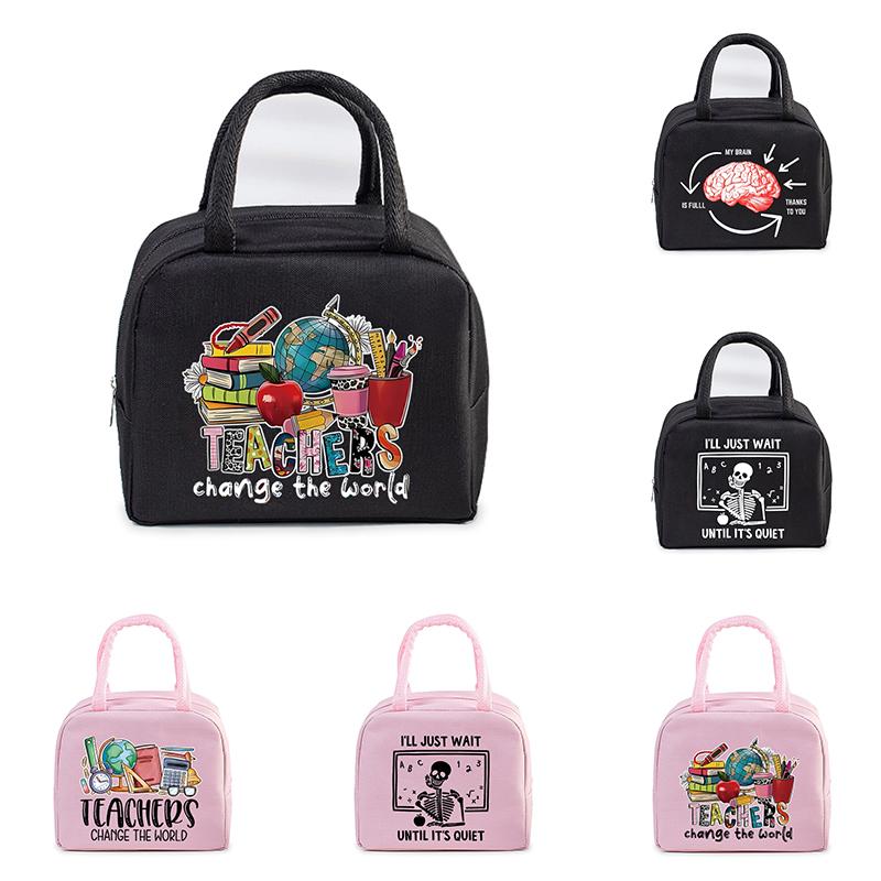 "Teachers Change The World" Pattern Women Men Portable Lunch Bags Funny Books Coffee Pencil Thermal Food Insulation Lunch Bag