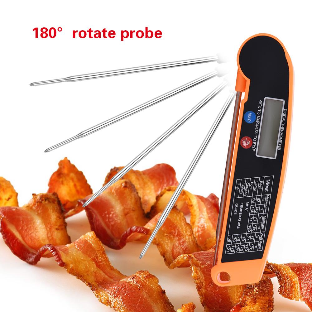 LCD Digital Food Thermometer with Foldable Probe Kitchen Cooking BBQ Grill Temp Tester Black