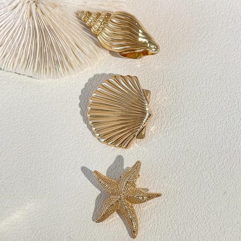 3Pcs/Set Fashion Europe America Golden Starfish Shell Duckbill Hair Clip For Women Elastic Girl Hair Accessories Headwear