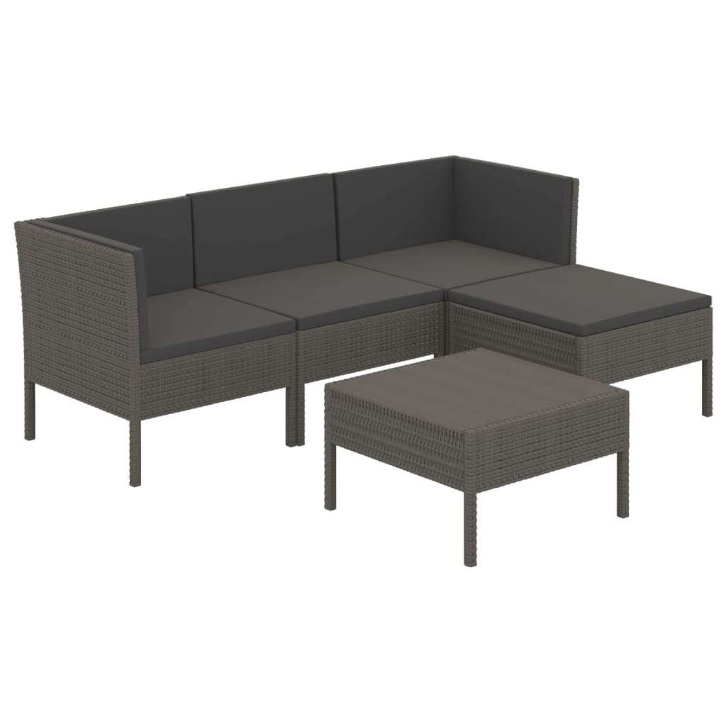 Vidaxl 5-Cz. Garden Lounge Set, Cushions, Grey, Rattan PE
