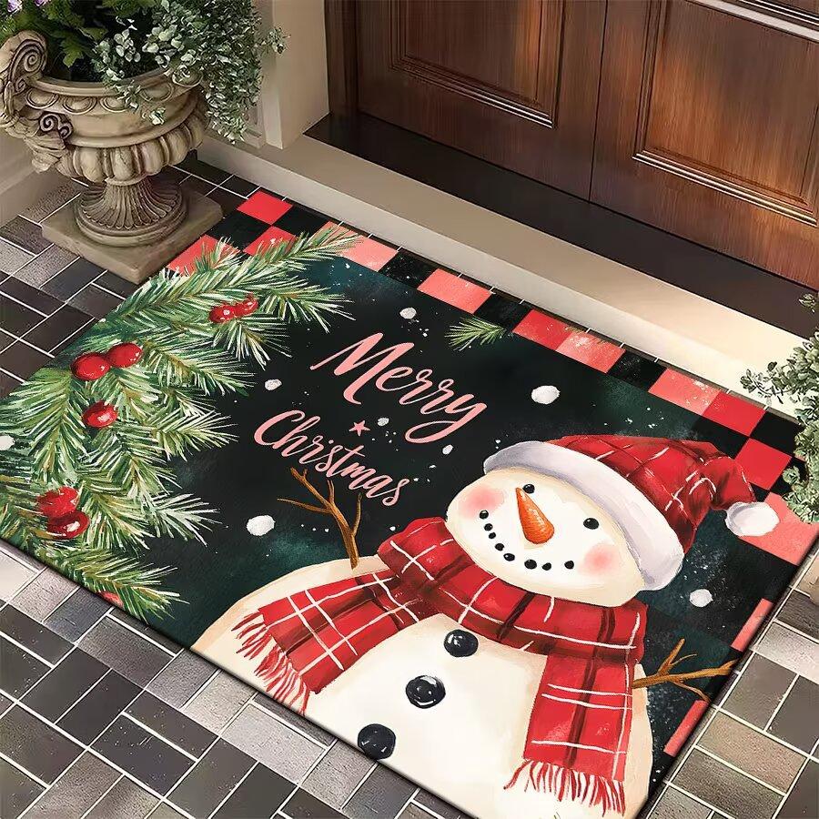 Festive Christmas Cartoon Non-Slip Soft Washable Indoor Carpet Rug Door Mat - Snowman Reindeer Tree Festive Home Decoration 40x60cm