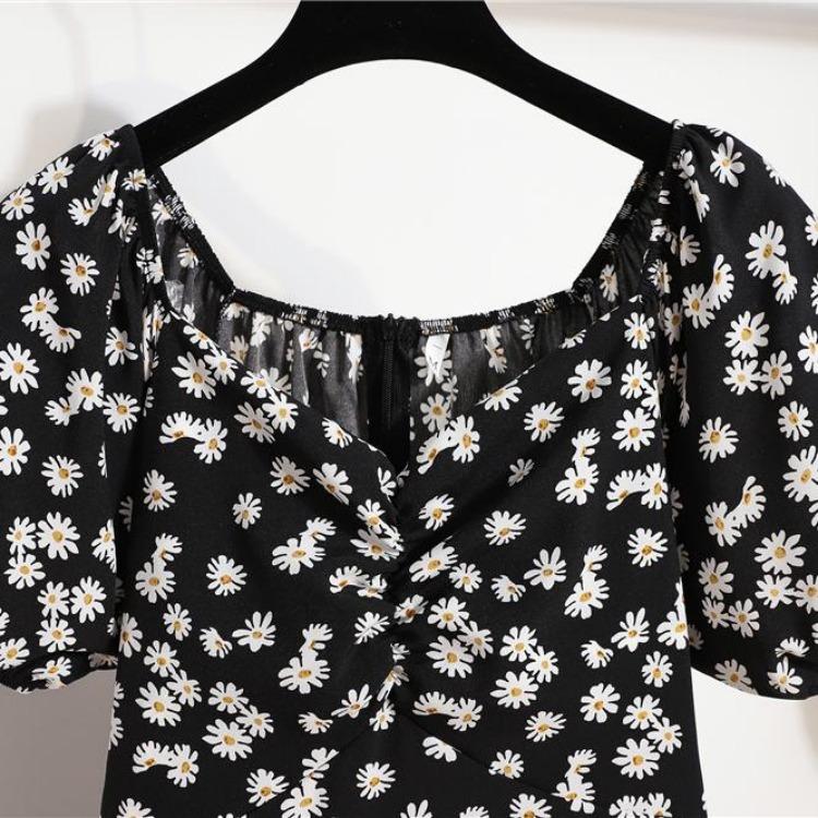 Korean Style Elegant Floral Printed Women Mini Dress Bohemian Pleated Puffy Sleeve Sexy Summer Vestidos Shirring Female Short Dress