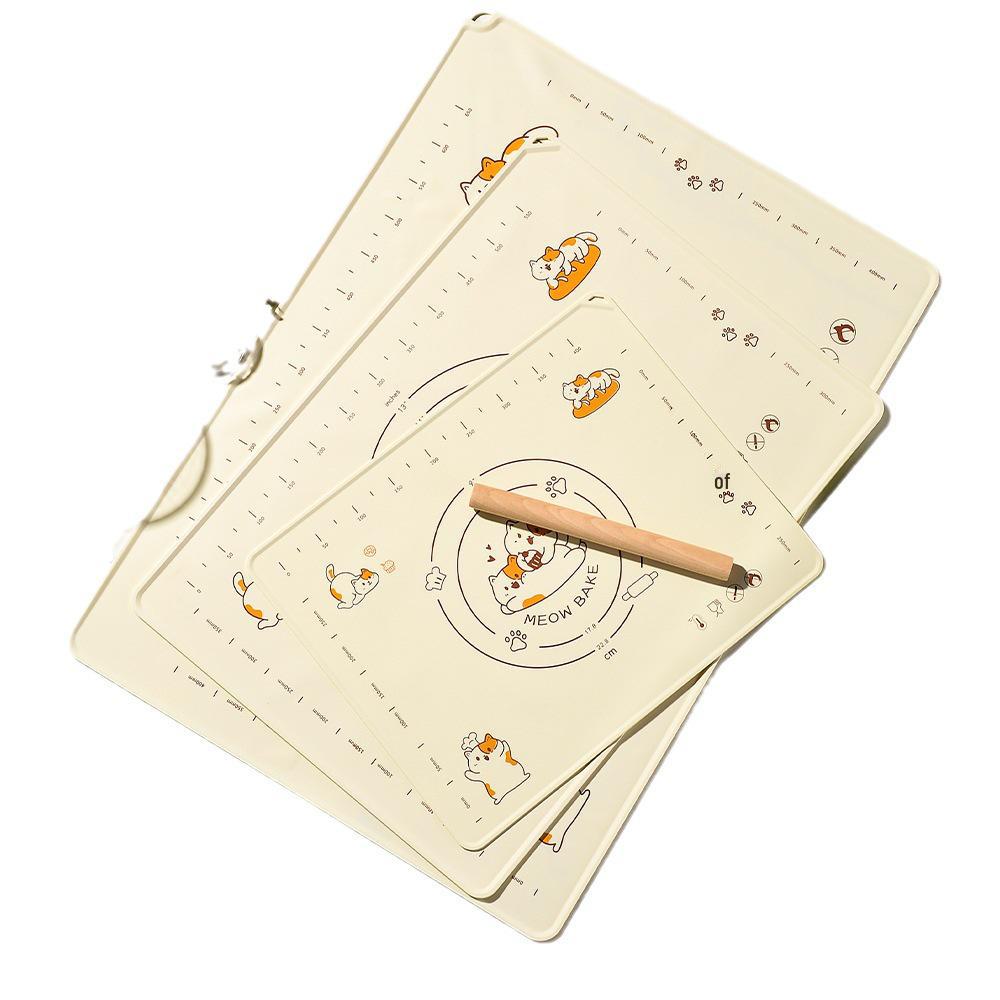 Silikonowa mata do ugniatania i pieczenia z powierzchnią antypoślizgową, jakości spożywczej, z wałkiem i skrobką