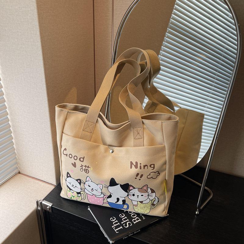 Cute Large-capacity Canvas Bag Women's Spring and Summer New Shoulder Bag Class Commuter Bag Versatile Tote Bag