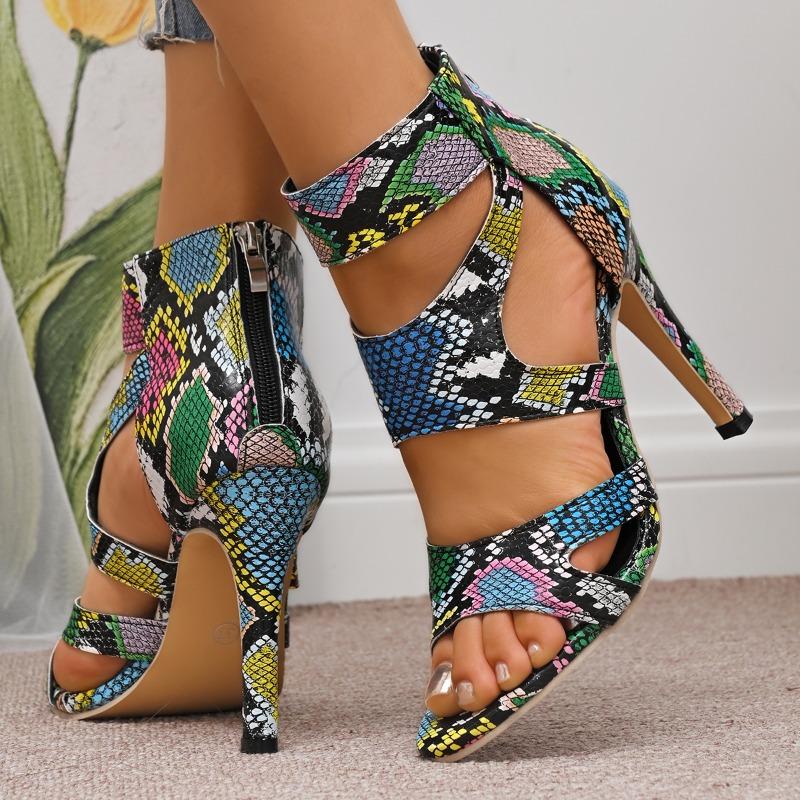 Sommer Neue Mode Stiletto Sandalen Damen Runde Zehe Offene Zehe Ausschnitt Reißverschluss hinten Rutschfest Abriebfest Hohe Absätze