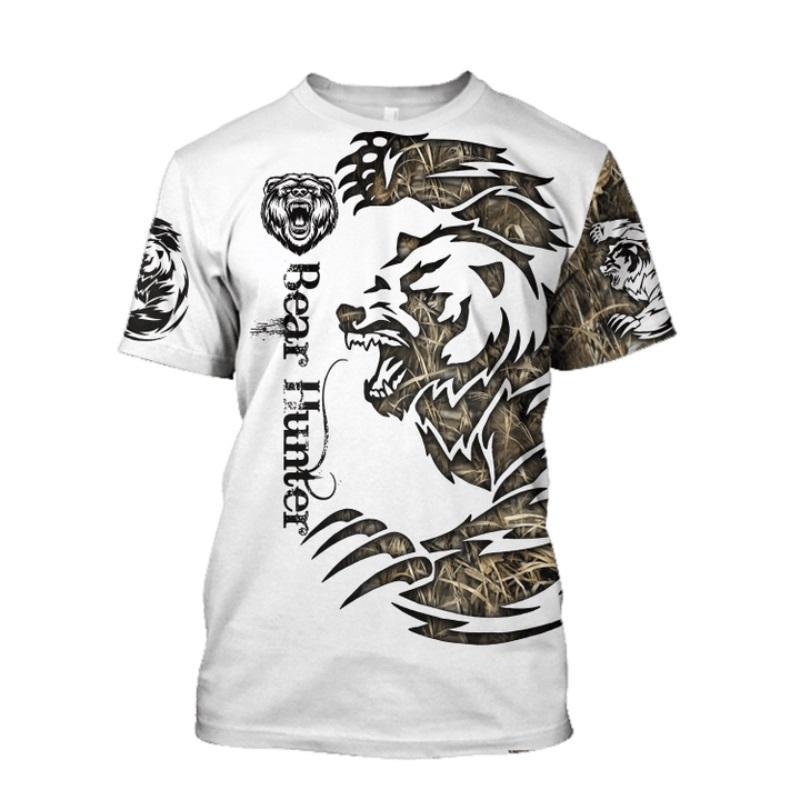 Mode Bärengrafik T-Shirts Sommer Trend Kurzarm O-Ausschnitt 3D Tiere Gedruckt Jäger T-Shirts Lässig Outdoor Sport Herren T-Shirts
