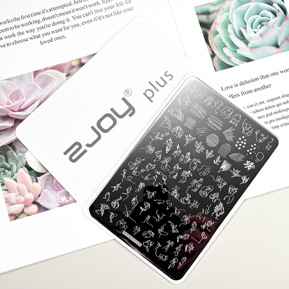 Destičky na ražení nehtů Zimní linky svetru s pruhovaným vzorem Šablony na nehty DIY geometrický kostkovaný design nehtová deska Obrázek Decoratio