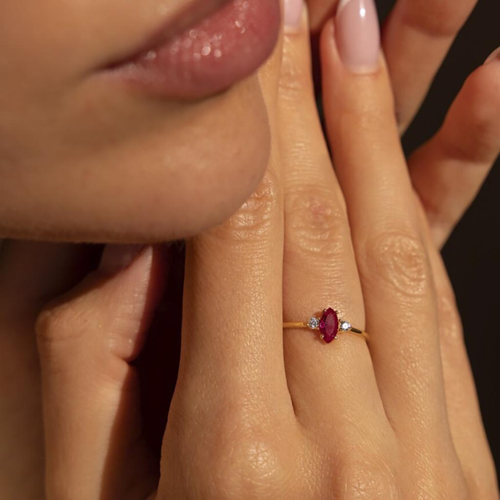 Kinitial New Thin Dainty Red Crystal Rings For Women Gold Color Korean Delicate Zircon Dating Ring For Teen Girls Trendy Jewelry