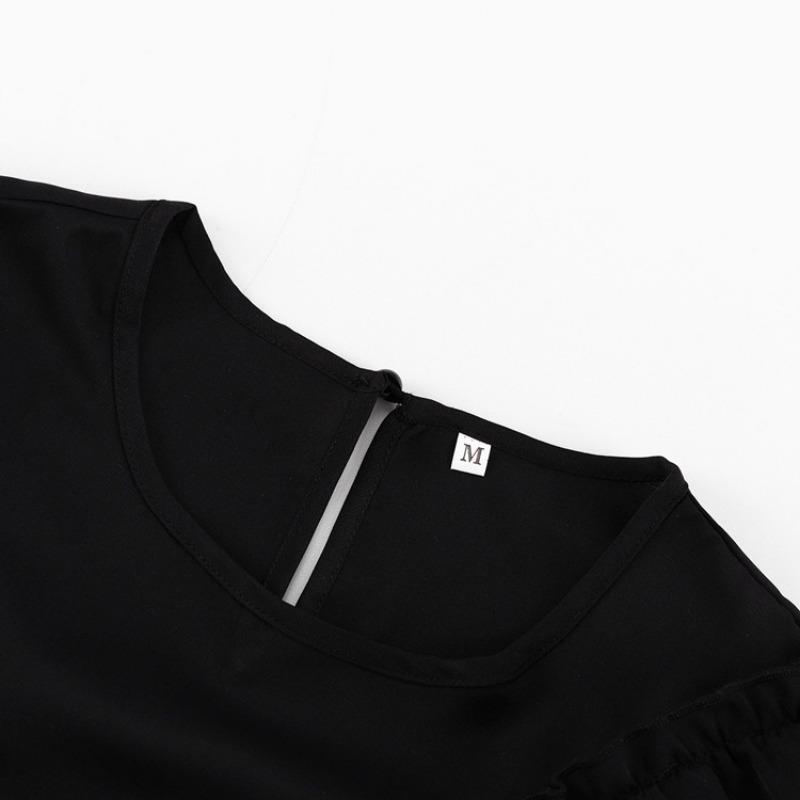 Svart Elegant For Kvinner Langermet Slank Høy Midje Minikjoler 2024 Sommerfolder Skjøte Ruffle O-hals Kjole Femme Frankrike Uformell aftenkjole Dame