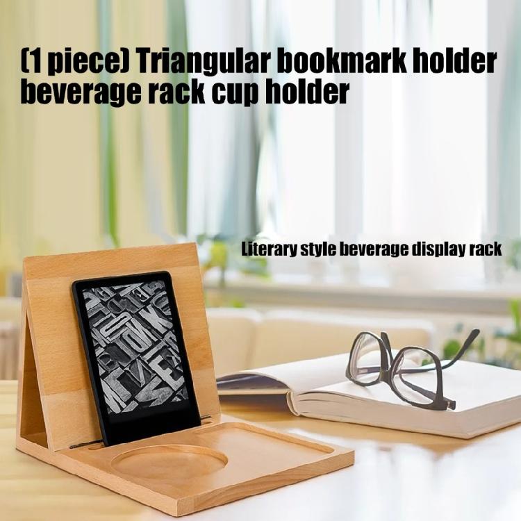 Geometric Wooden Book Stand with Beverage Holder Phone Slot Triangular Wood Desk Organiser for Kitchen Office Classroom