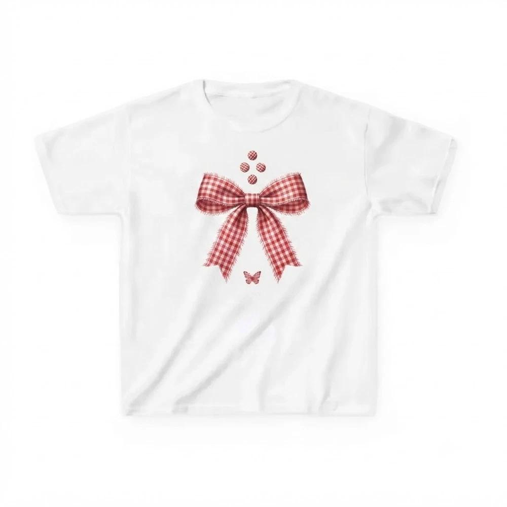 Coquette Bow Pink Gingham Ribbon Graphict Gift For Friends White TShirt S