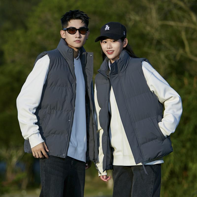 

Autumn and winter new models casual fashion cotton vest vest vest jacket couple stand-up collar M темно-сірий