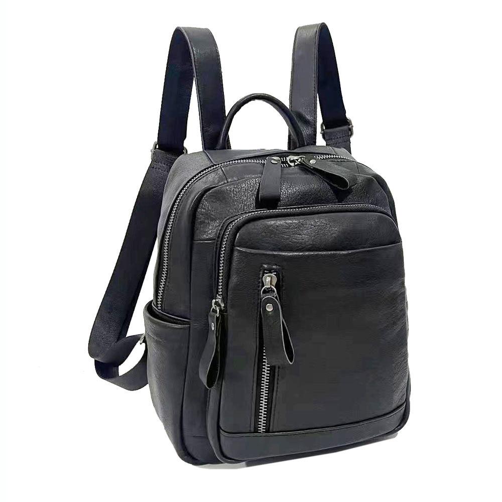 Leather Backpack Women'S Schoolbag Black Soft Cowhide Casual Backpack Small Women Travel Backpack