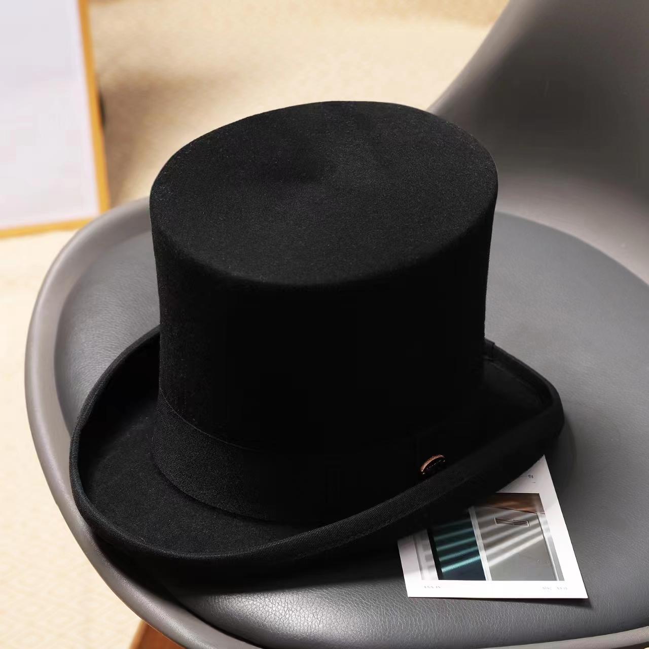 

Men top hat Wool Bowler Hat Derby Hat Autumn Winter Vintage British Style Jazz Cap Presidential Hat 11 cm high magician hat L 58-60