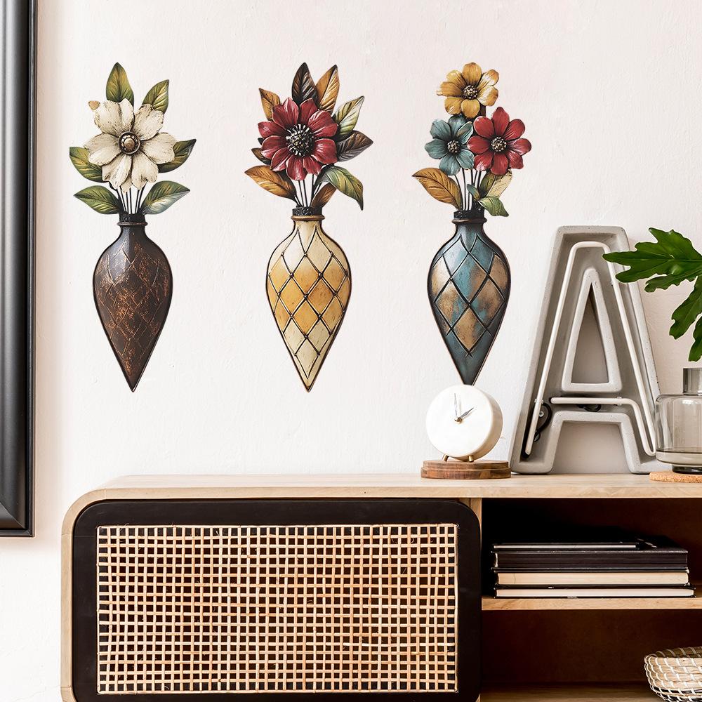 Kreative Vintage Vase Wandaufkleber Selbstklebend Abnehmbar für Schlafzimmer Wohnzimmer Hintergrund Heimdekoration