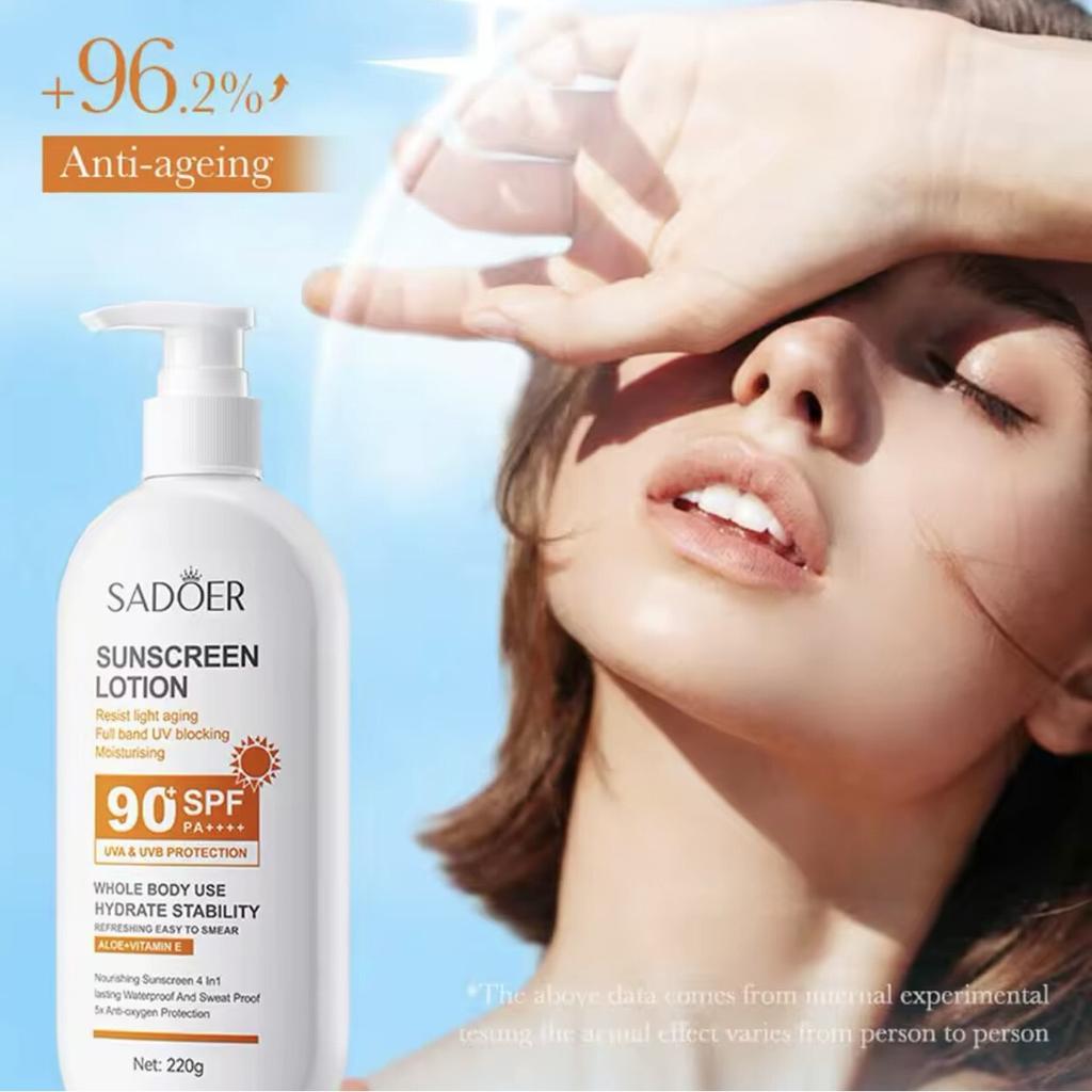 SPF 90+ Sunscreen Lotion 2-Pack, Moisturizing & Antioxidant, Waterproof, Lightweight, for All Skin Types, 2x220g