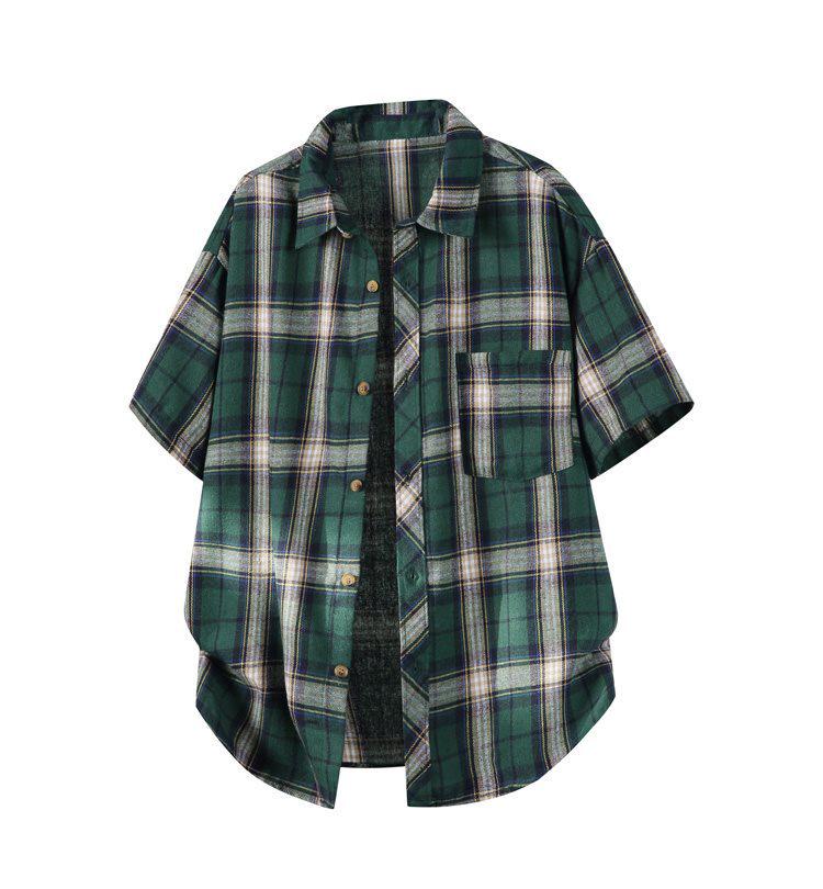 

Korean Retro Plaid Plus Size Lapel Short Sleeve Shirt 4XL
