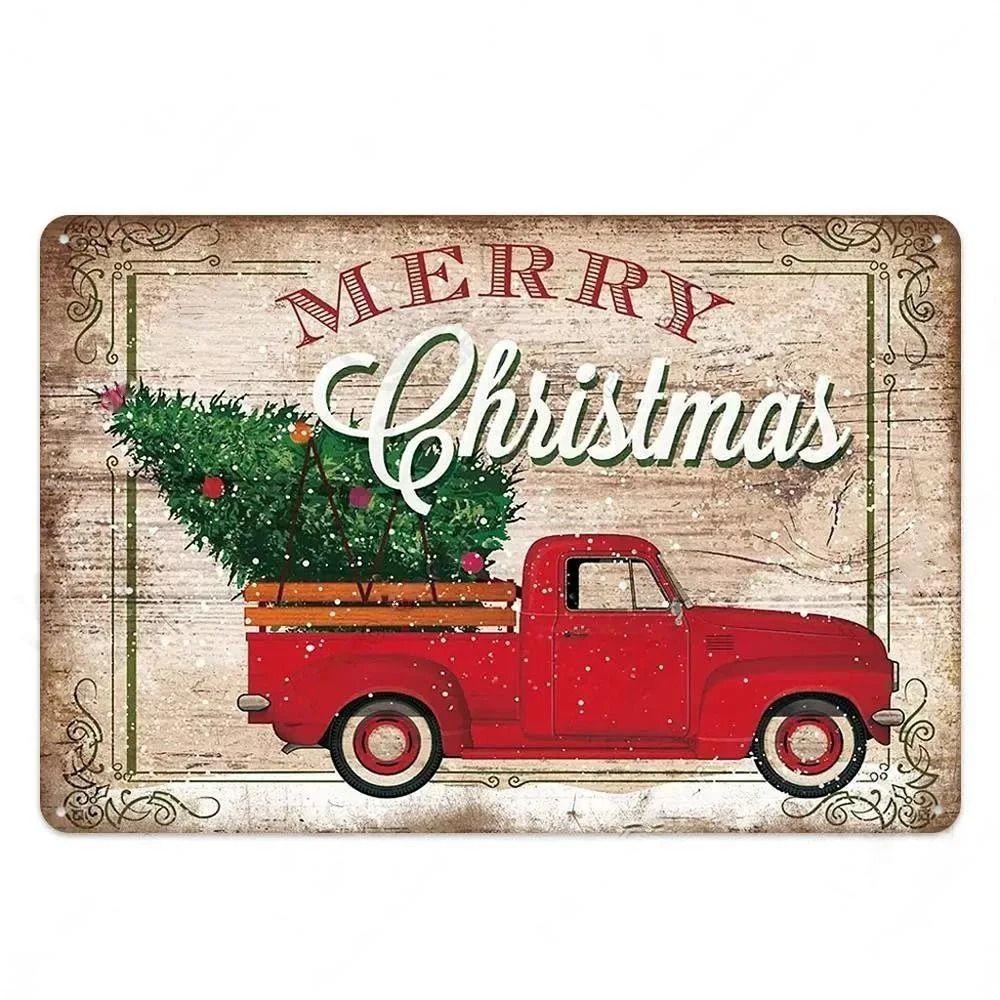 Vintage Christmas Metal Tin Sign Home Festive Wall Decor