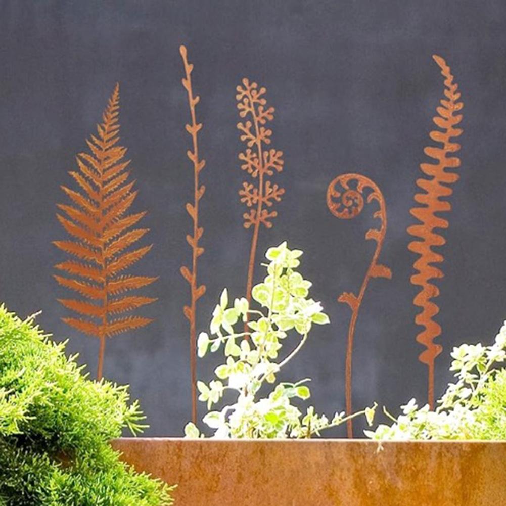 Vintage Metal Garden Stakes Set of 5 for Outdoor Use to Add Decorative Flair to Lawns Flower Beds Pathways and Porch Areas