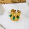 Stainless Steel French Vintage Ethnic Color Gemstone Ring for Women Punk Personality Stackable Open Finger Ring Hand Jewelry