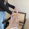 1 Summer Small Fresh Shoulder Canvas Bag New Contrasting Stripes Large Capacity Pleated Shoulder Strap Tote Bag