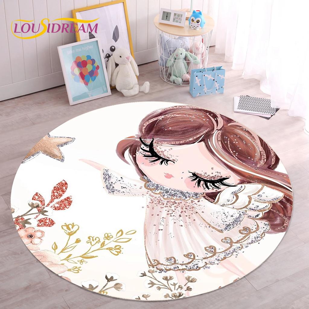 Cute Ballet Girl Ballerina Fairy Unicorn Cartoon Round Area Carpet Rug for Living Room Bedroom Kids Decor,Pet Area Rug Non-slip