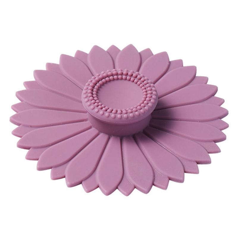 

Sunflowers Silicones Cups Lid Dustproof Camping Cups Cover Leakproofs Hot Cups Lid Airtights Seal Lid for Coffees & Tea Фіолетовий